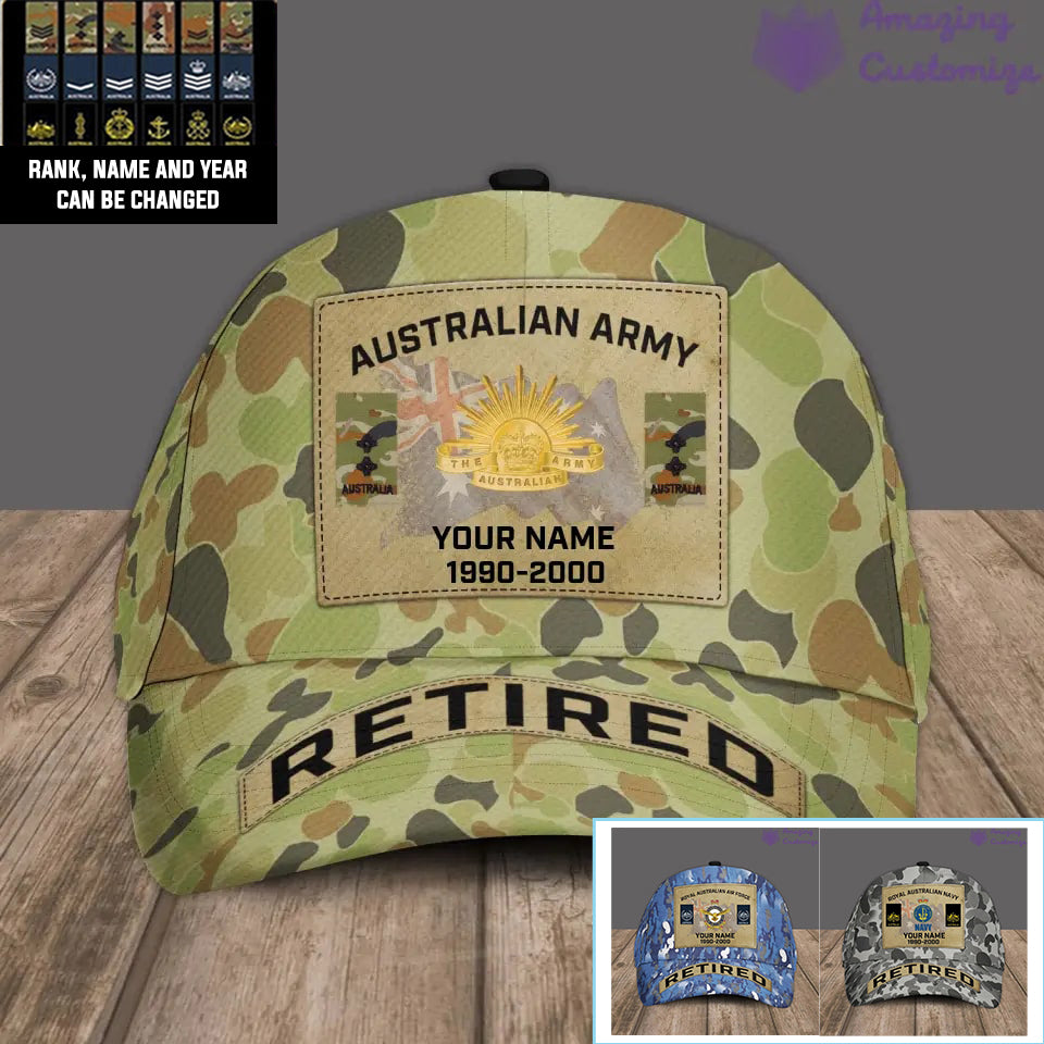 Personalisierter Rang, Jahr und Name australischer Soldat/Veteran, Camouflage-Baseballkappe für Veteranen – 17202240