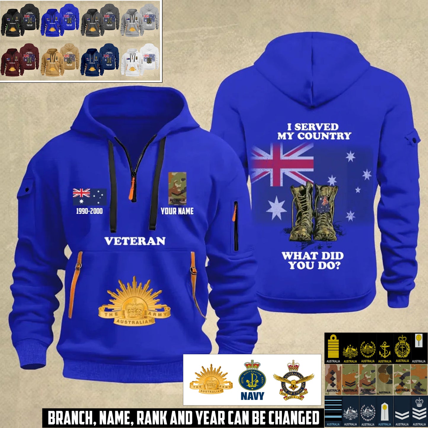 Personalized Australia Soldier/ Veteran With Name, Year And Rank Zip Hoodie Multicolor - 17362944