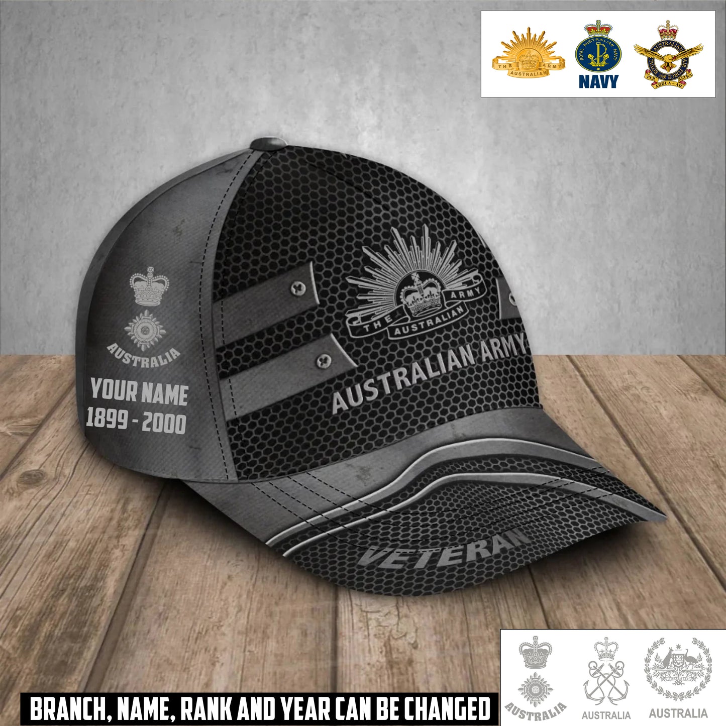 Personalized Rank, Year And Name Australia Soldier/Veterans Baseball Cap - 17386272