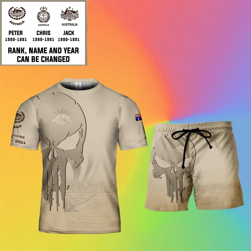 T-shirt personnalisé avec camouflage soldat/vétéran australien avec nom, année et grade + short imprimé en 3D - 17205696