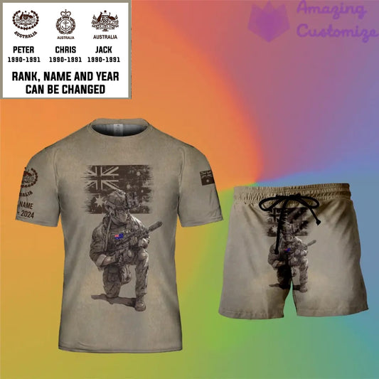 Personalized Australia Soldier/ Veteran Camo With Name, Year And Rank Combo T-Shirt + Short 3D Printed  - 08072401UT