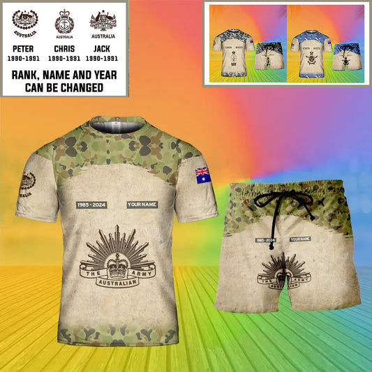 Personalized Australia Soldier/ Veteran Camo With Name And Rank Combo T-Shirt + Short 3D Printed  - 04072401UT