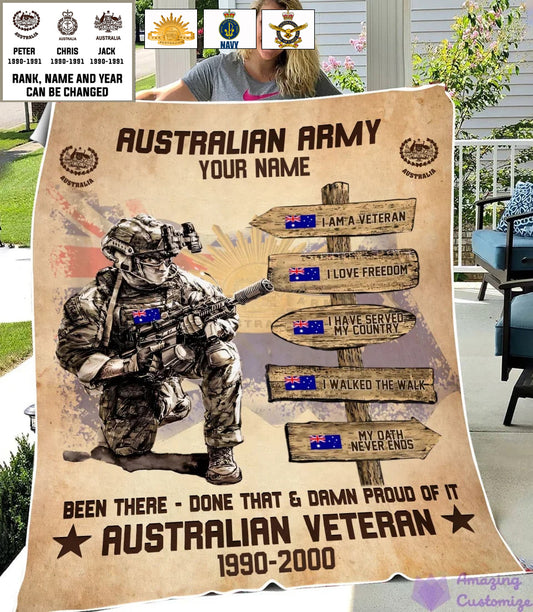 Personalized Australia Soldier/ Veteran With Name, Rank And Year Fleece Blanket 3D Printed - 17289504