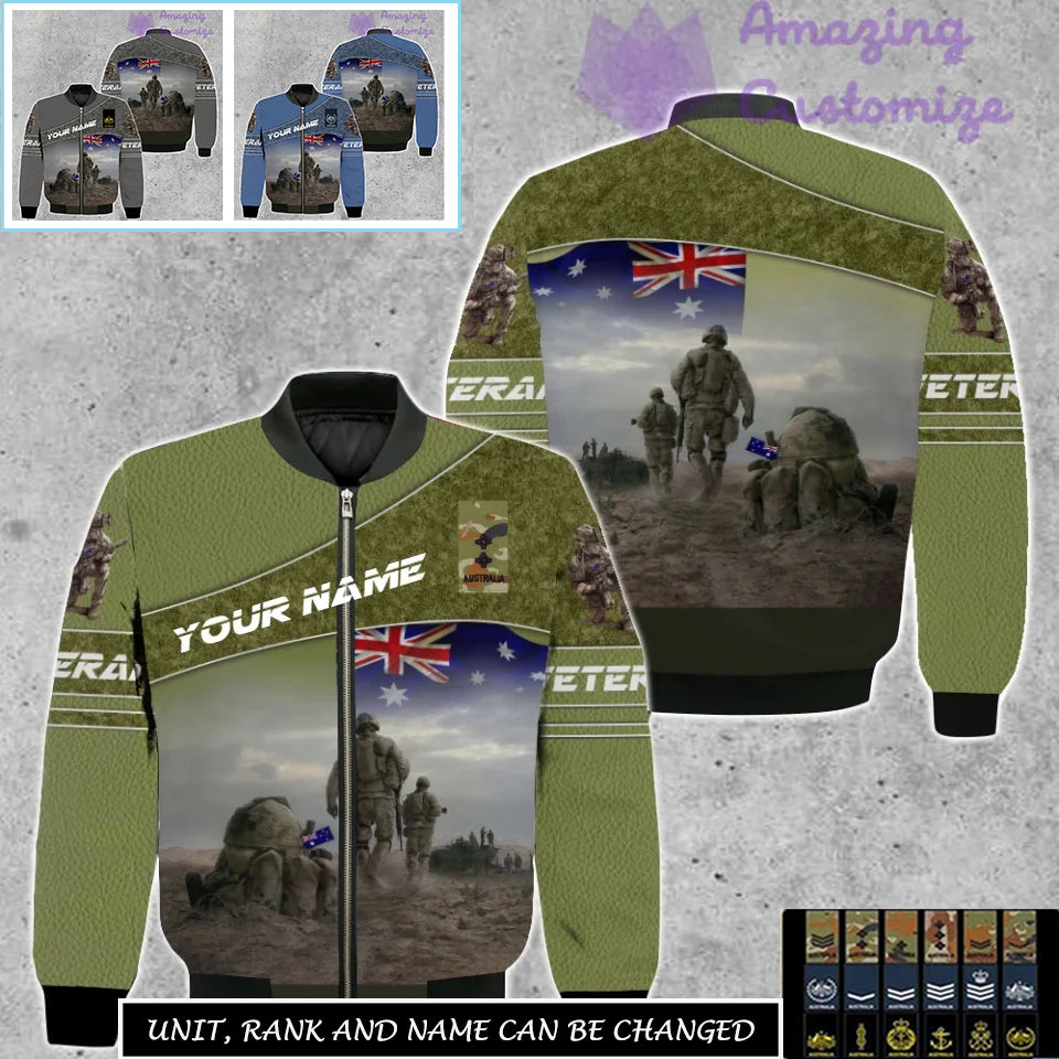 Personalized Australia Soldier/Veteran Camo with Name, Rank Bomber All Over Printed - 17265312