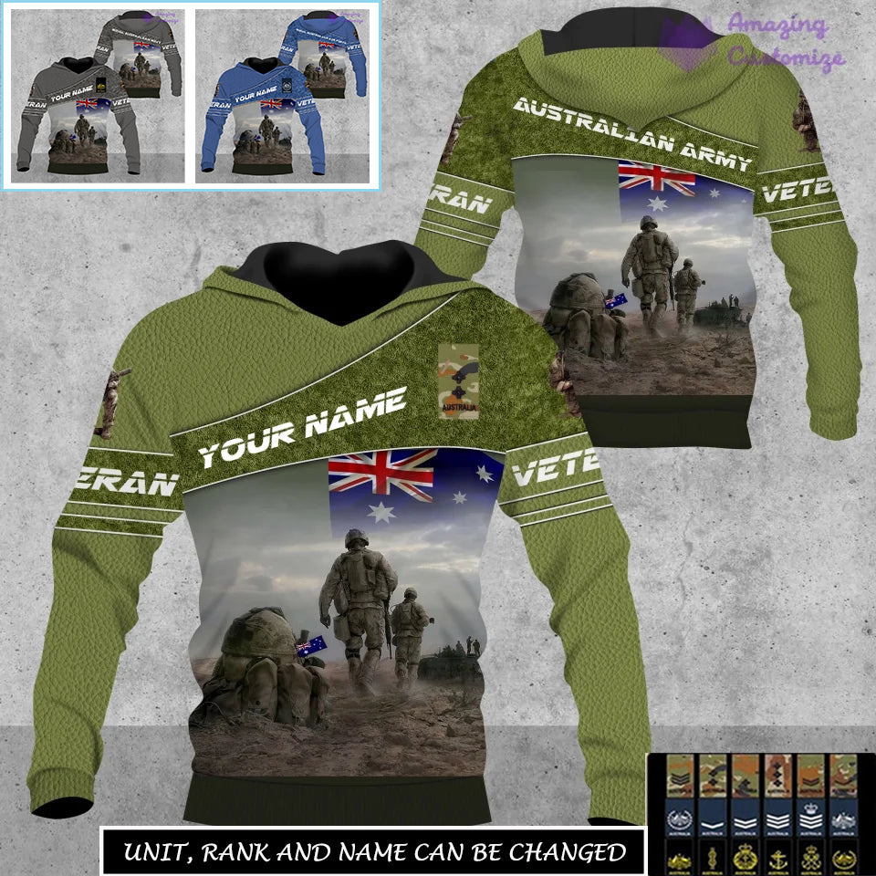 Personalized Australia Soldier/Veteran Camo with Name, Rank Hoodie All Over Printed - 17267904