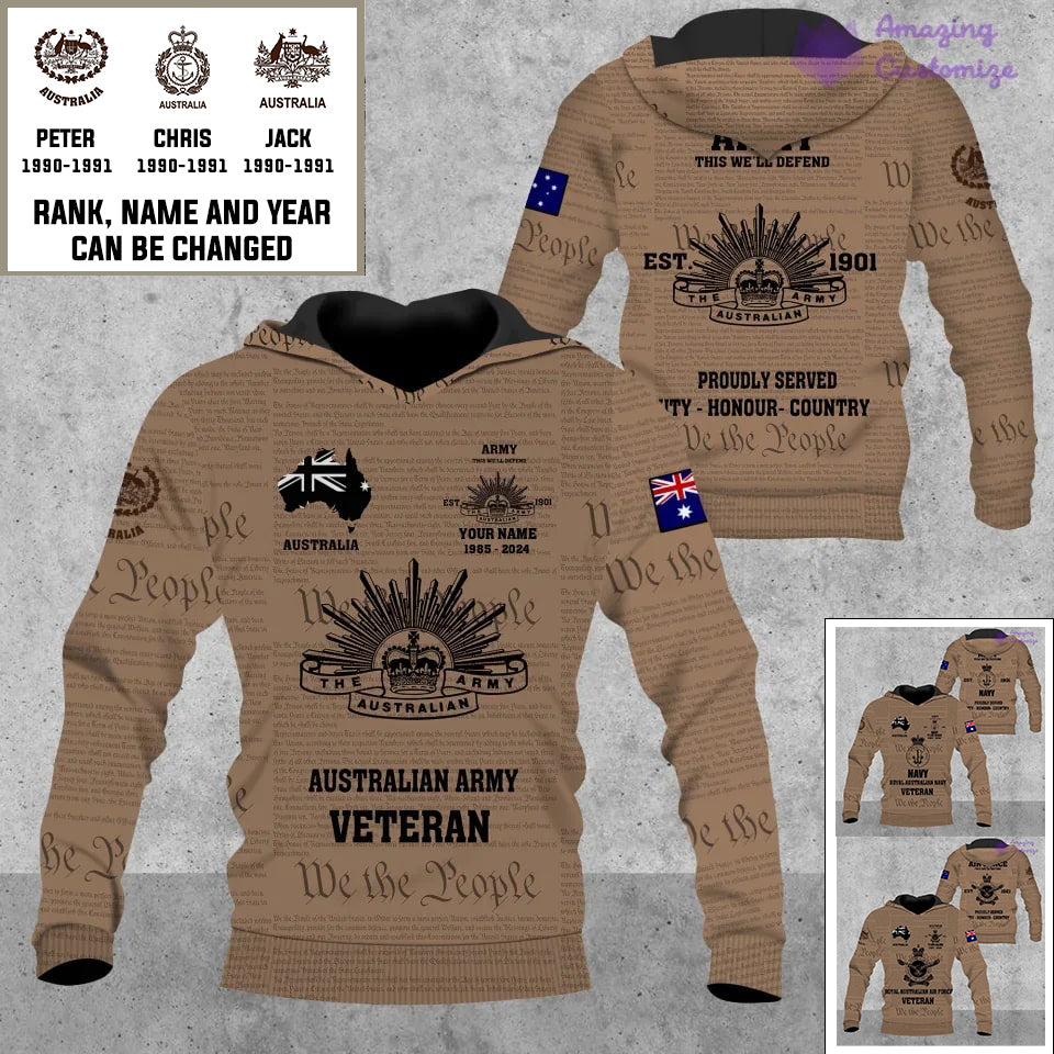 Personalized Australia Soldier/Veteran Camo with Rank, Name And Year Hoodie All Over Printed - 17280000