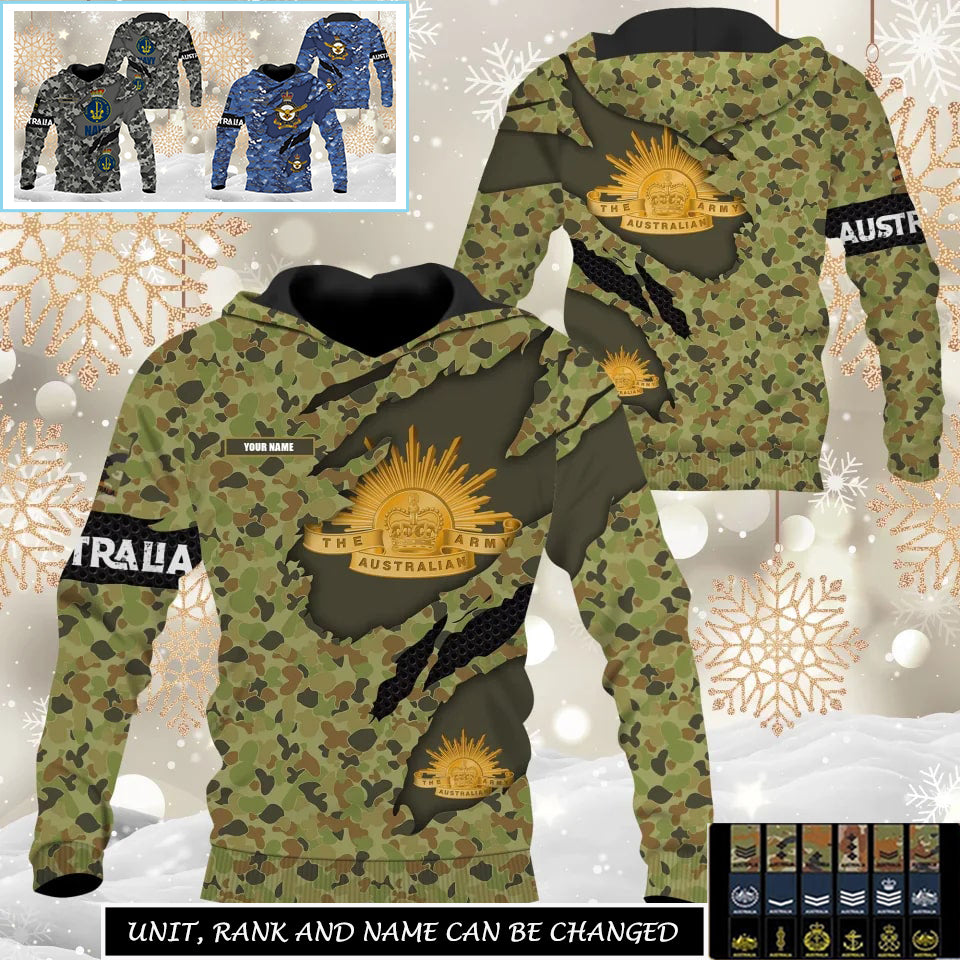 Personalized Australia Soldier/Veteran Camo with Name And Rank Sweater All Over Printed - 17331840