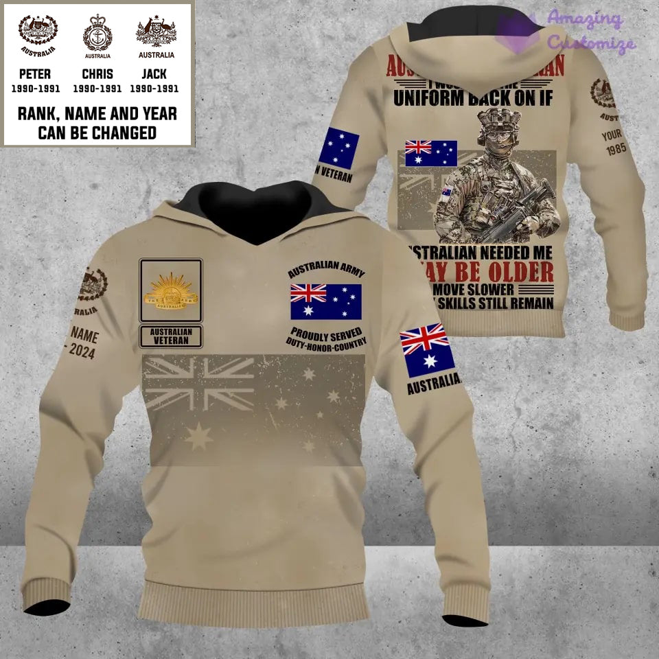 Personalized Australia Soldier/Veteran Camo with Name, Year and Rank Hoodie All Over Printed - 1721865603