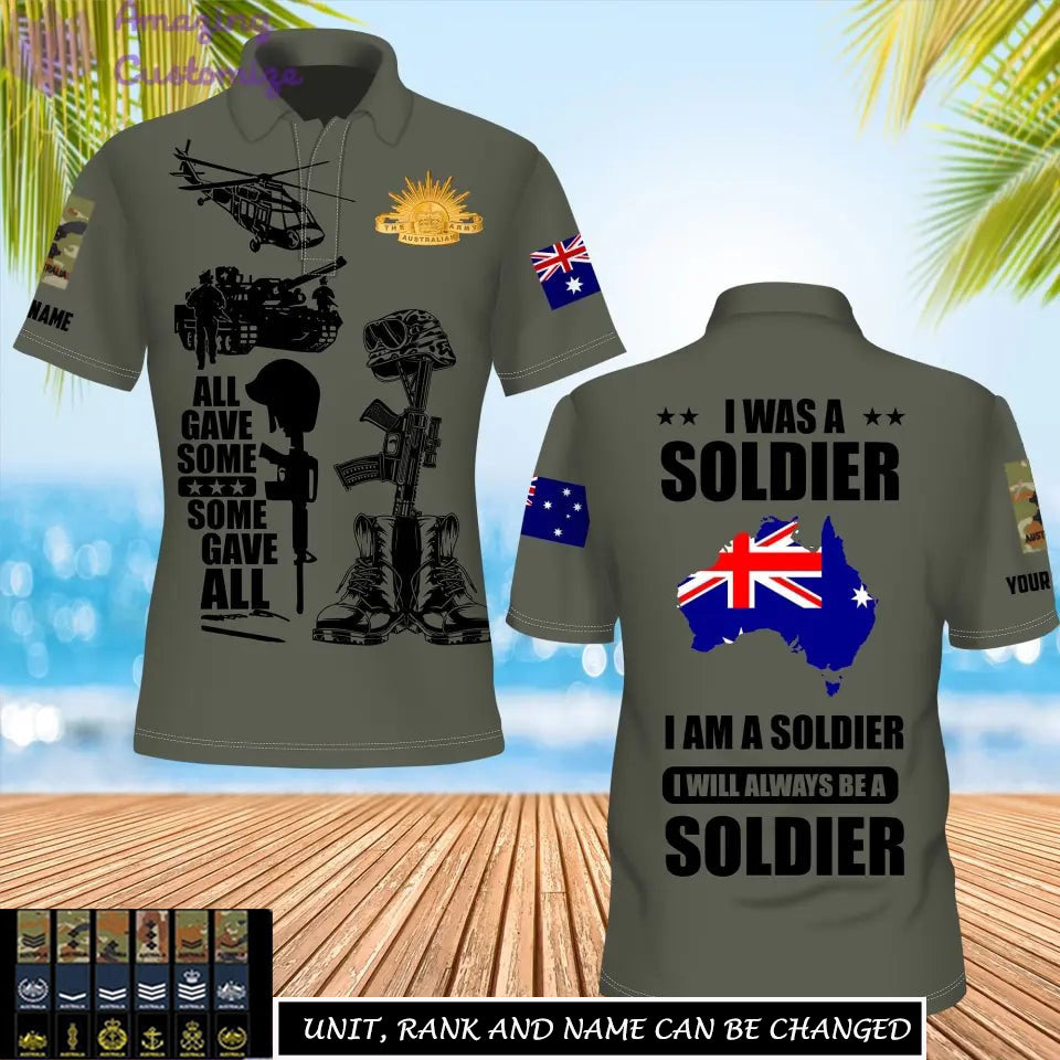 Personalisiertes australisches Soldaten-/Veteranen-Tarnmuster mit Namen, Rang, Poloshirt überall bedruckt – 17235936