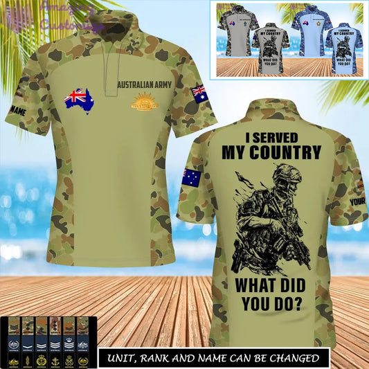 Polo personnalisé avec camouflage soldat/vétéran australien et nom, grade imprimé sur toute la surface - 17234208