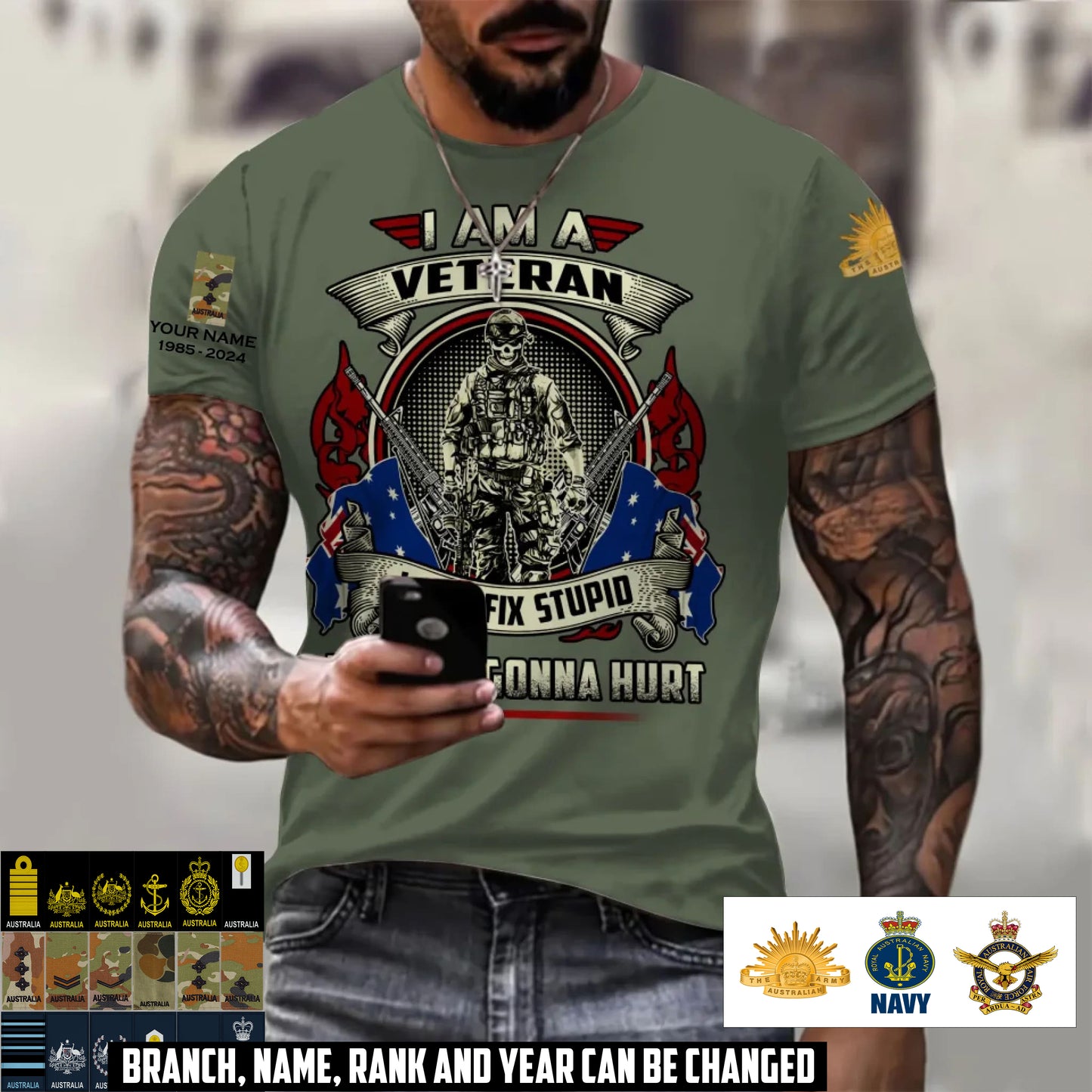 Personalized Australia Soldier/Veteran Camo with Name, Year and Rank T-Shirt All Over Printed - 17413056