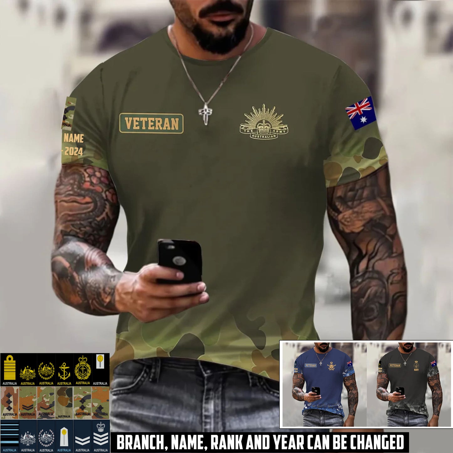 Personalized Australia Soldier/Veteran Camo with Name, Year and Rank T-Shirt All Over Printed - 17407872