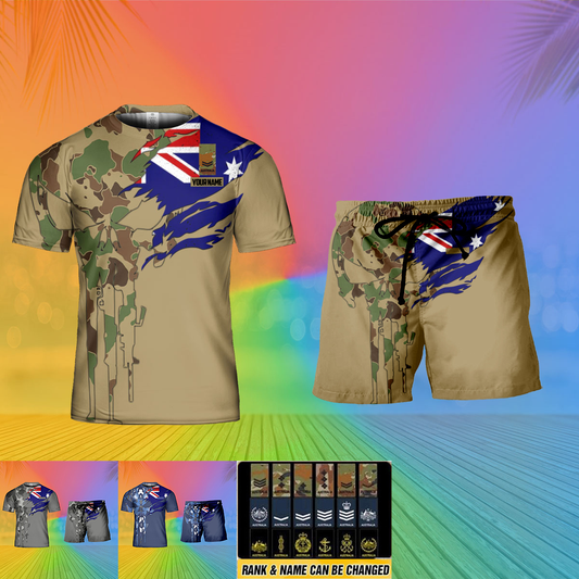 Personalized Australian Soldier/ Veteran Camo With Name And Rank Combo T-Shirt + Short 3D Printed