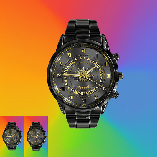 Personalized Australian Soldier/ Veteran With Name Black Stainless Steel Watch - 17110656 - Gold Version