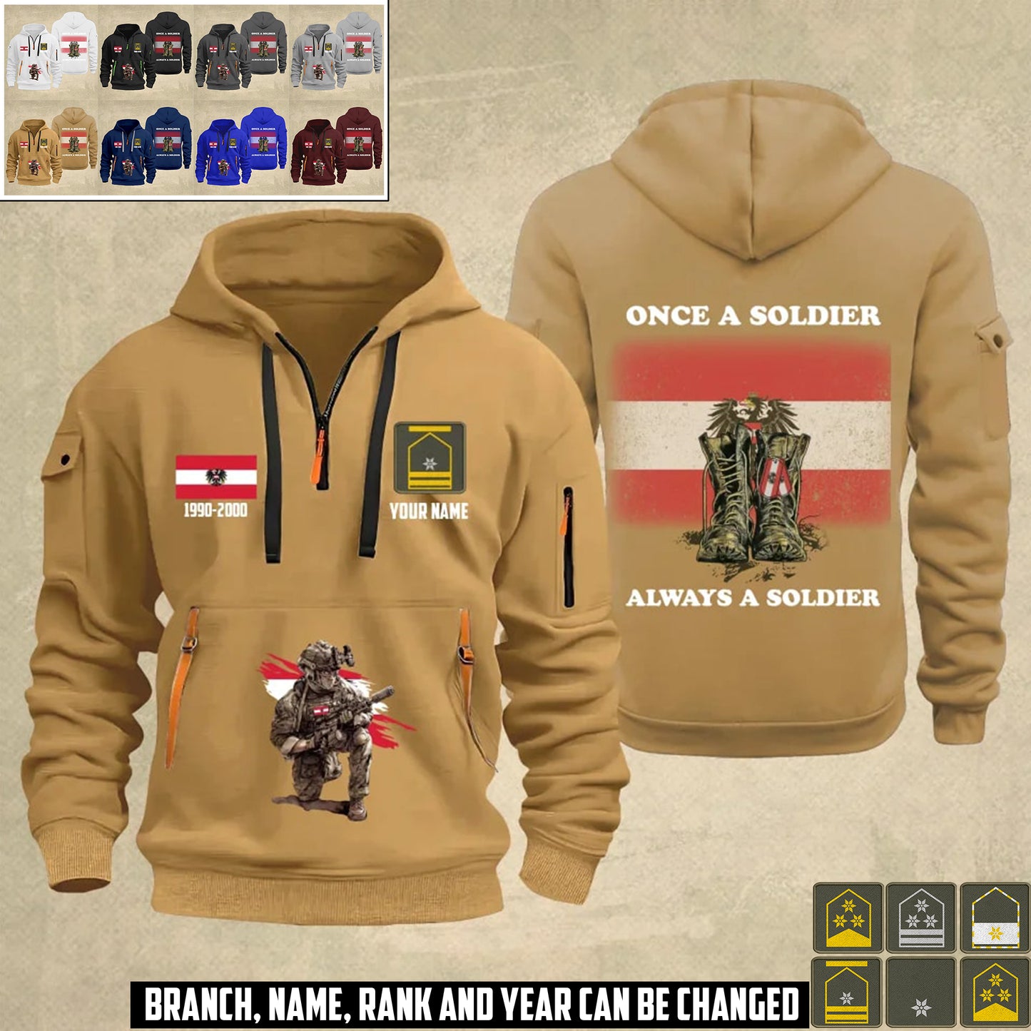 Personalized Austria Soldier/ Veteran With Name, Year And Rank Zip Hoodie Multicolor - 17353440