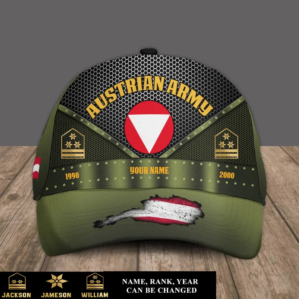 Casquette de baseball camouflage personnalisée avec grade, année et nom pour soldat/vétéran autrichien - 17240256