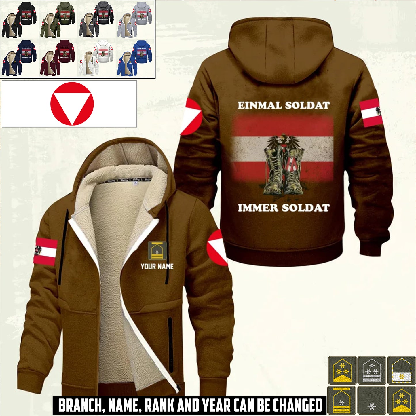 Personalized Austria Soldier/ Veteran With Name And Rank Hoodie Zip Velvet Coat - 17362080