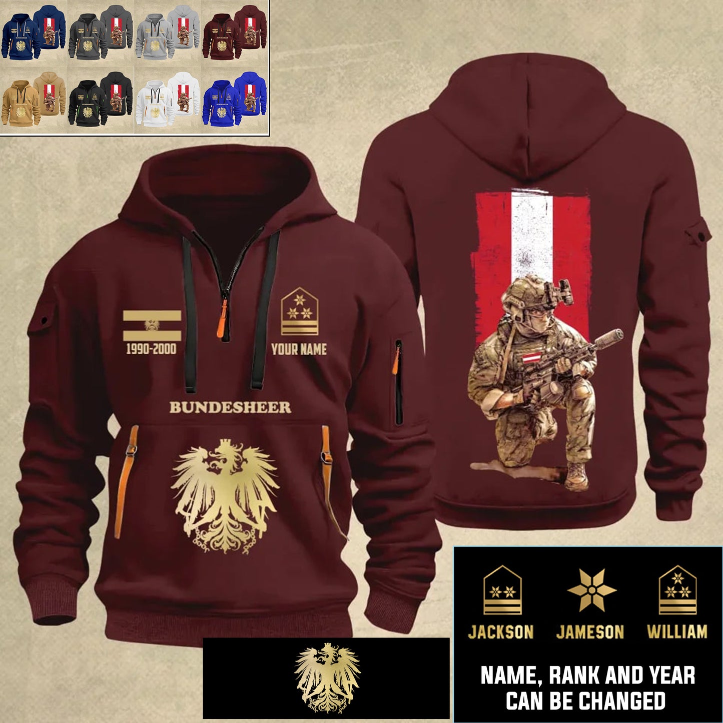 Personalized Austria Soldier/ Veteran With Name, Year And Rank Zip Hoodie Multicolor - 17363808