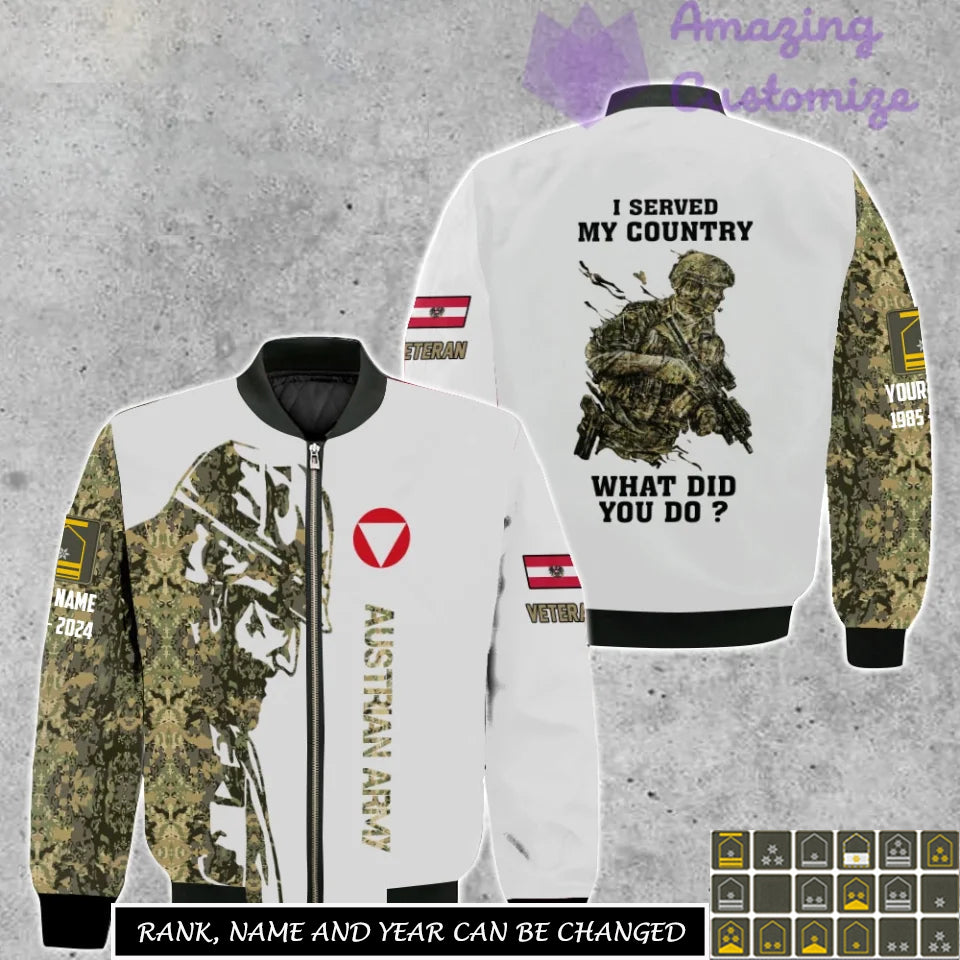 Personalized Austria Soldier/Veteran Camo with Name, Rank Bomber All Over Printed - 17262720