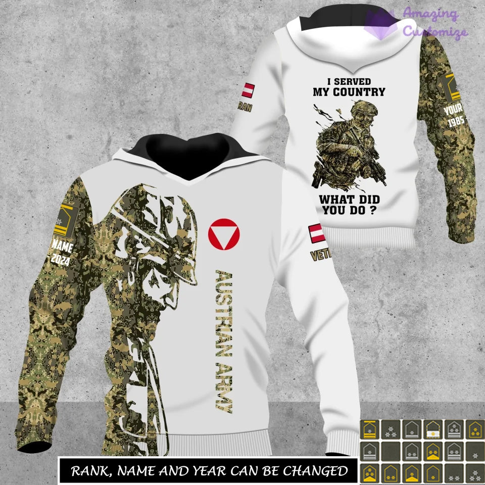 Personalisierter österreichischer Soldat/Veteranen-Hoodie im Camouflage-Muster mit Namen und Rang, komplett bedruckt – 17262720