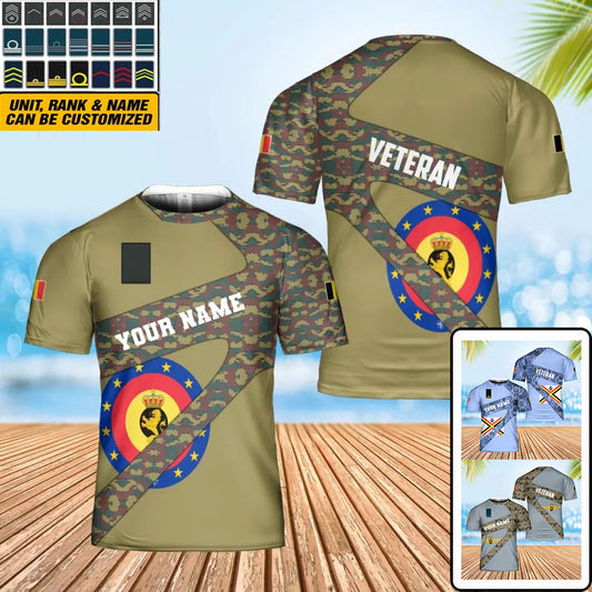 Personalisiertes T-Shirt mit belgischem Soldaten-/Veteranen-Tarnmuster mit Namen und Rang, 3D-Druck – 3001240001