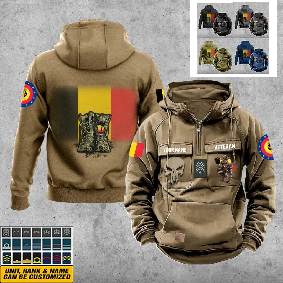 Personalisierter belgischer Soldat/Veteran mit Rang und Namen, Vintage-Kapuzenpullover, komplett bedruckt – 17203968