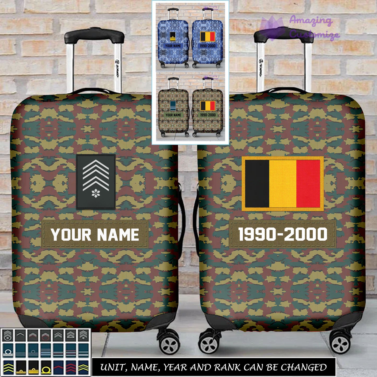 Personalized Belgium Soldier/ Veteran With Name, Year And Rank Luggage Cover All Over Printed - 17294688