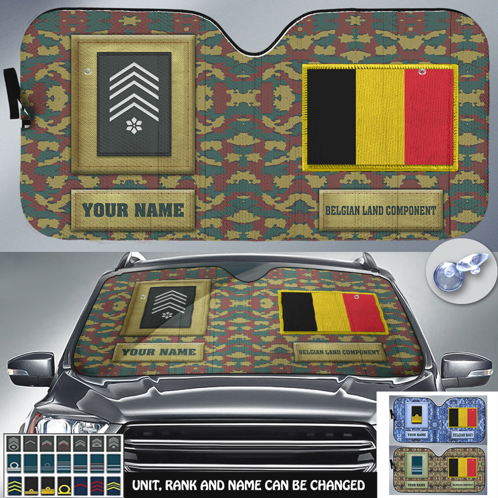 Personalized Belgium Soldier/Veteran Camo With Name And Rank Auto Sun Shade - 17230752