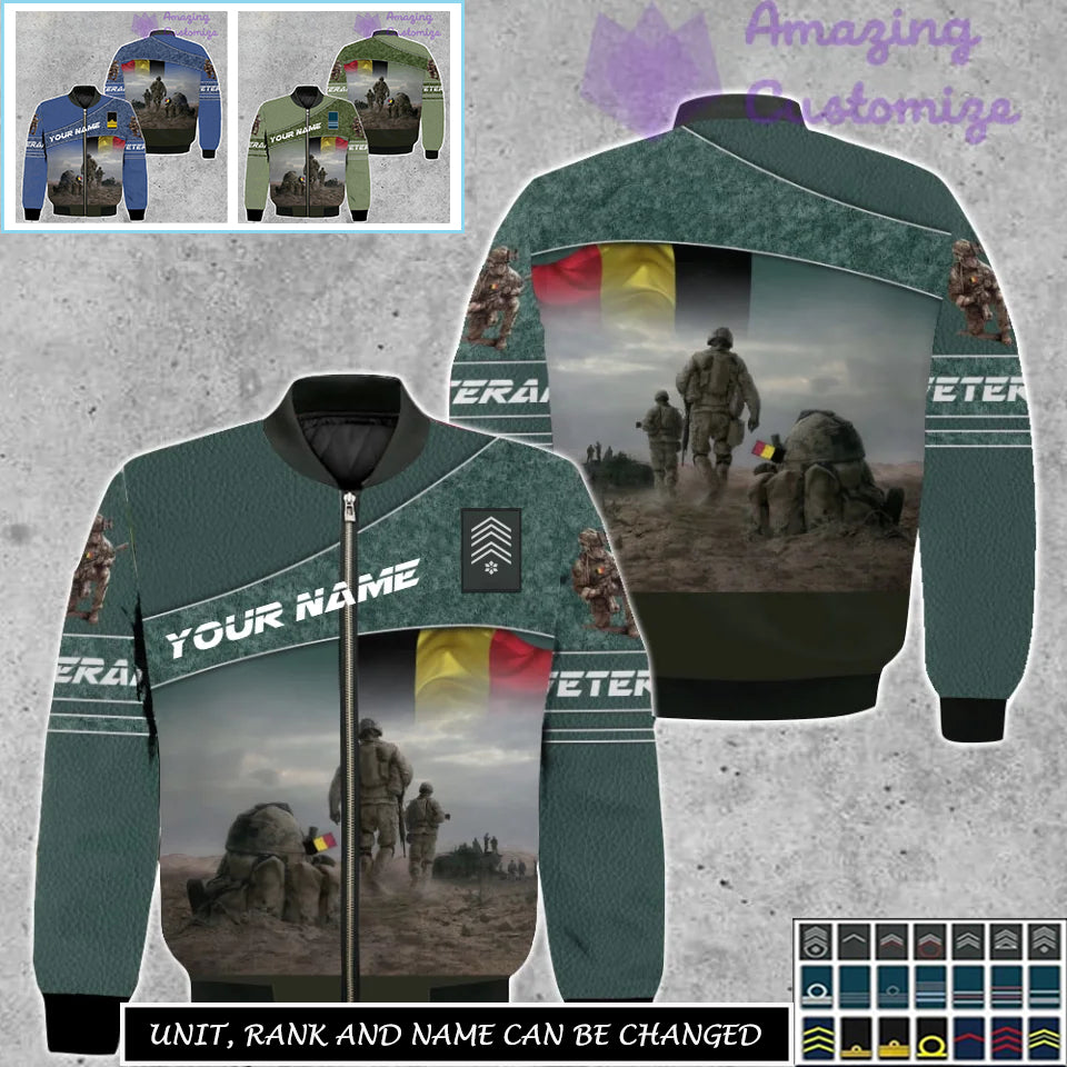 Personalized Belgium Soldier/Veteran Camo with Name, Rank Bomber All Over Printed - 17265312