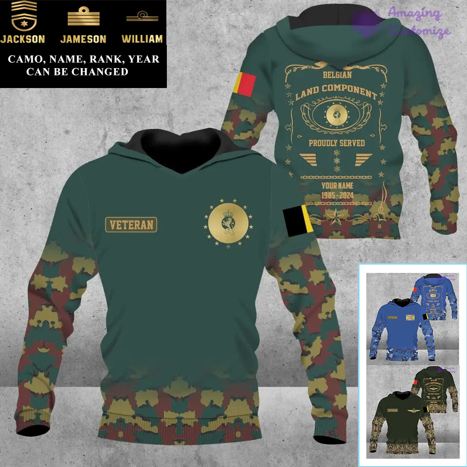 Personalisierter Kapuzenpullover mit Camouflage-Muster für belgische Soldaten/Veteranen mit Namen, Jahr und Rang, komplett bedruckt – 1721606402