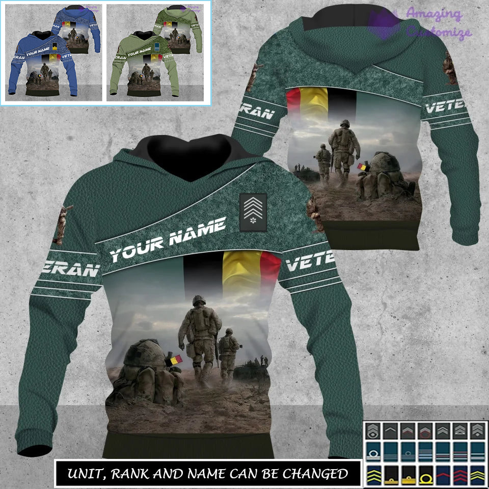 Personalisierter belgischer Soldat/Veteran, Camouflage-Kapuzenpullover mit Namen und Rang, komplett bedruckt – 17265312