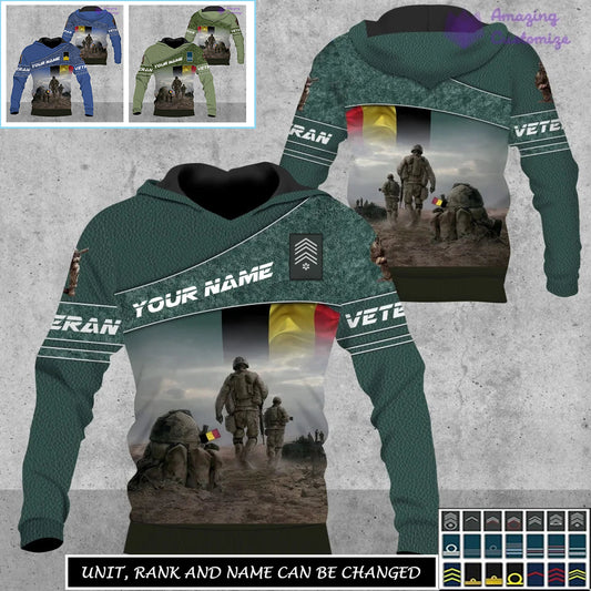 Personalisierter belgischer Soldat/Veteran, Camouflage-Kapuzenpullover mit Namen und Rang, komplett bedruckt – 17265312