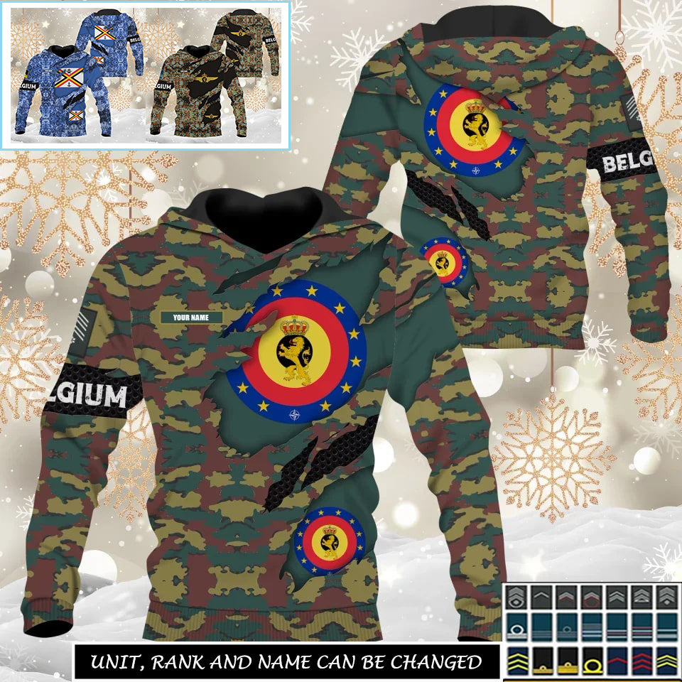 Personalized Belgium Soldier/Veteran Camo with Name And Rank Sweater All Over Printed - 17331840