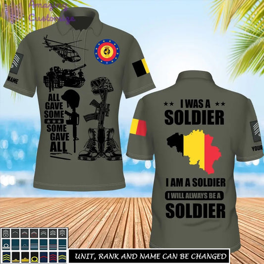 Polo personnalisé avec nom et grade de soldat/vétéran belge imprimé sur toute la surface - 17235936