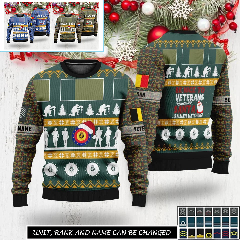 Personalized Belgium Soldier/Veteran Camo with Rank And Name Sweater All Over Printed - 17312832