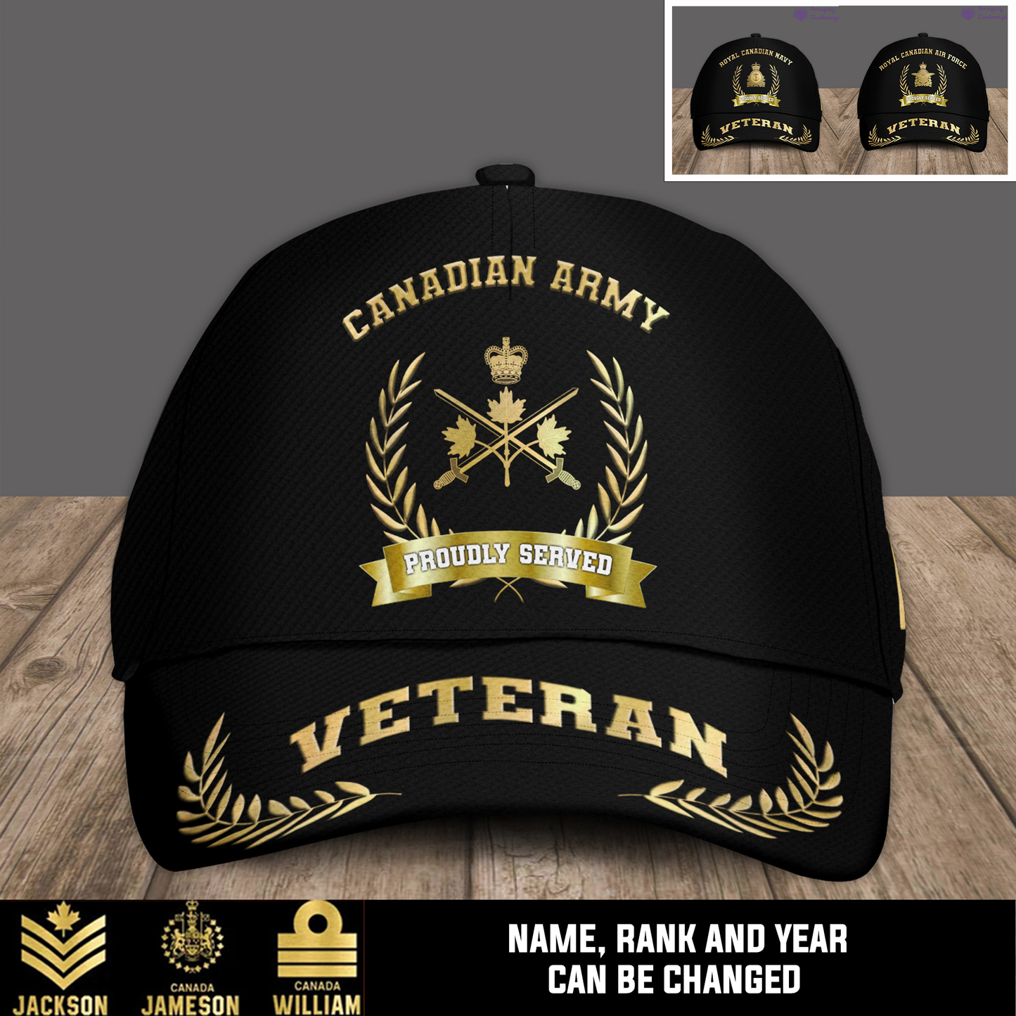 Personalized Rank, Year And Name Canada Soldier/Veterans Baseball Cap - 17282592