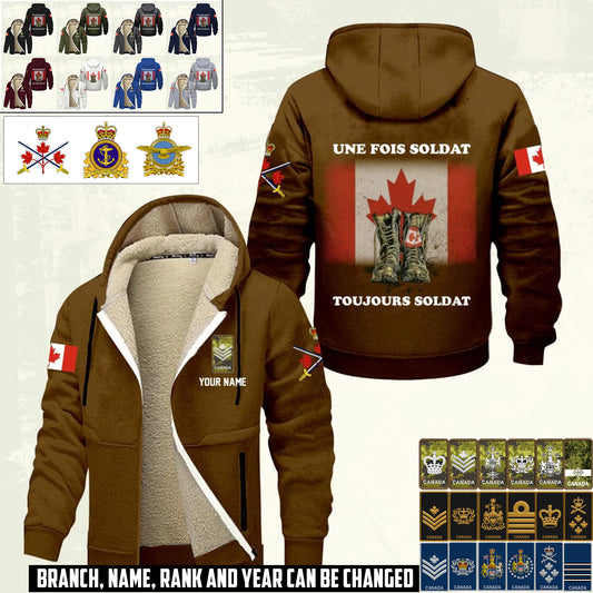 Personalized Canada Soldier/ Veteran With Name And Rank Hoodie Zip Velvet Coat - 17362080