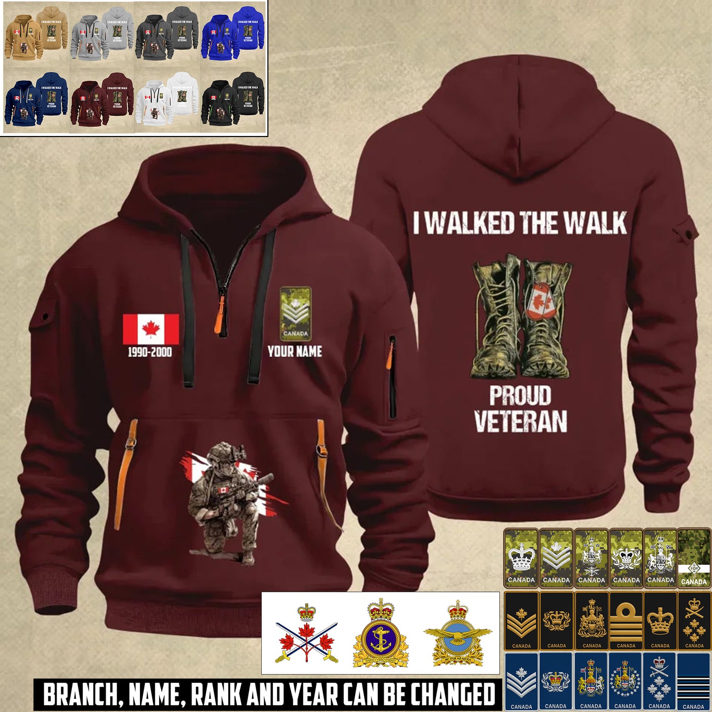 Personalized Canada Soldier/ Veteran With Name, Year And Rank Zip Hoodie Multicolor - 17355168