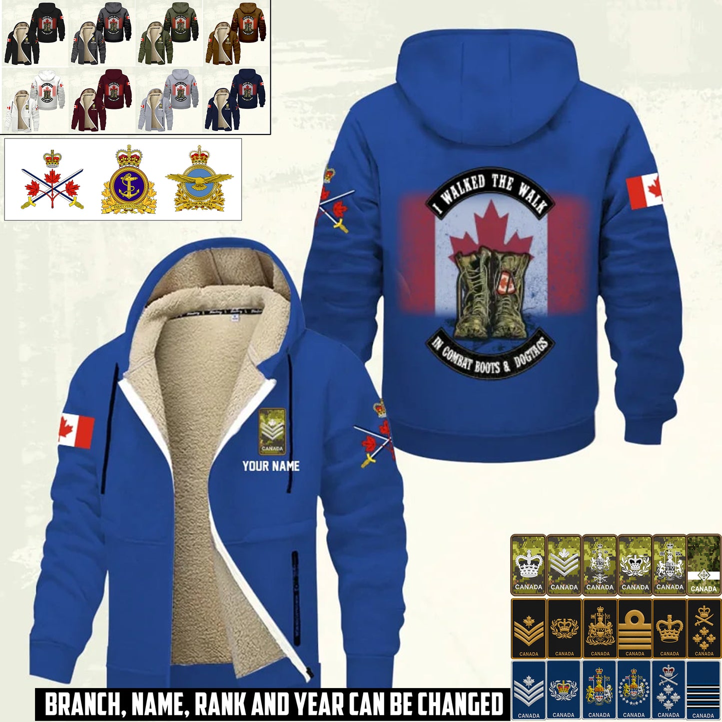 Personalized Canada Soldier/ Veteran With Name And Rank Hoodie Zip Velvet Coat - 17360964