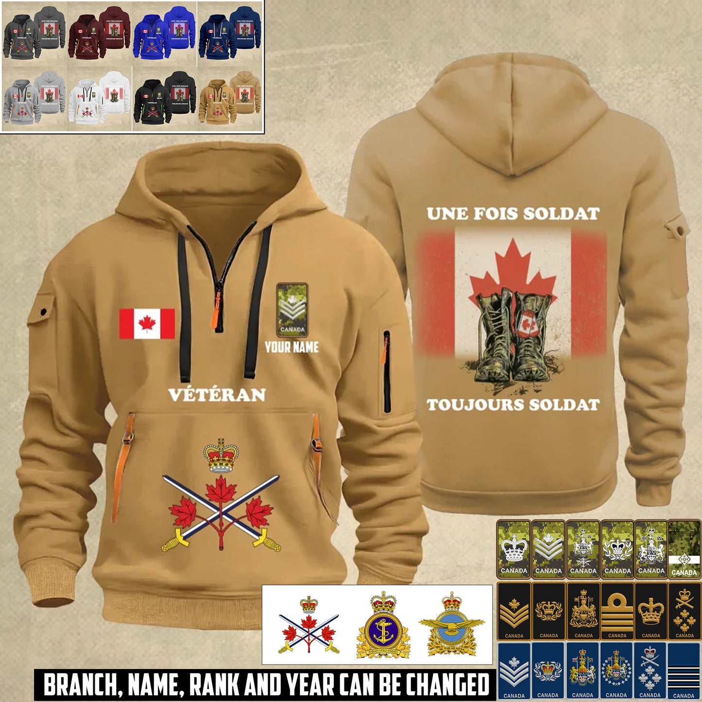 Personalized Canada Soldier/ Veteran With Name And Rank Zip Hoodie Multicolor - 17358624