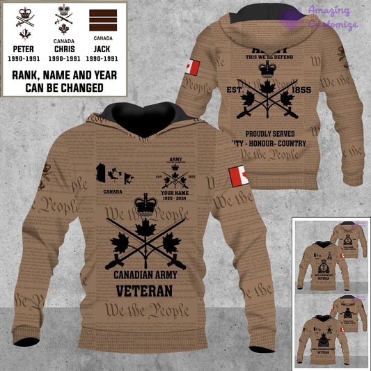 Personalized Canada Soldier/Veteran Camo with Rank, Name And Year Hoodie All Over Printed - 17280000