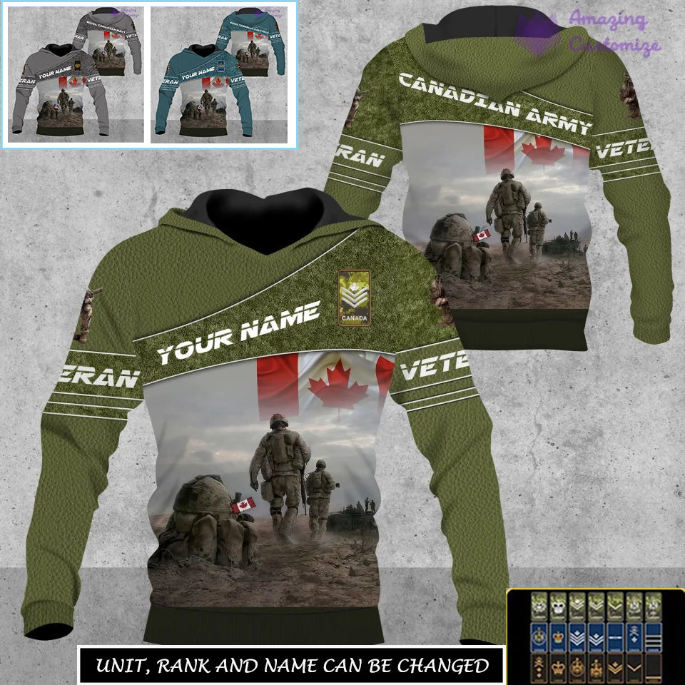 Sweat à capuche personnalisé avec motif camouflage soldat/vétéran du Canada avec nom et grade imprimé sur toute la surface - 17267904