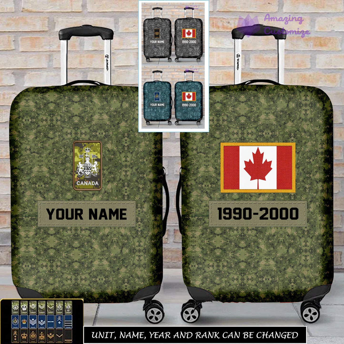 Personalized Canada Soldier/ Veteran With Name, Year And Rank Luggage Cover All Over Printed - 17294688