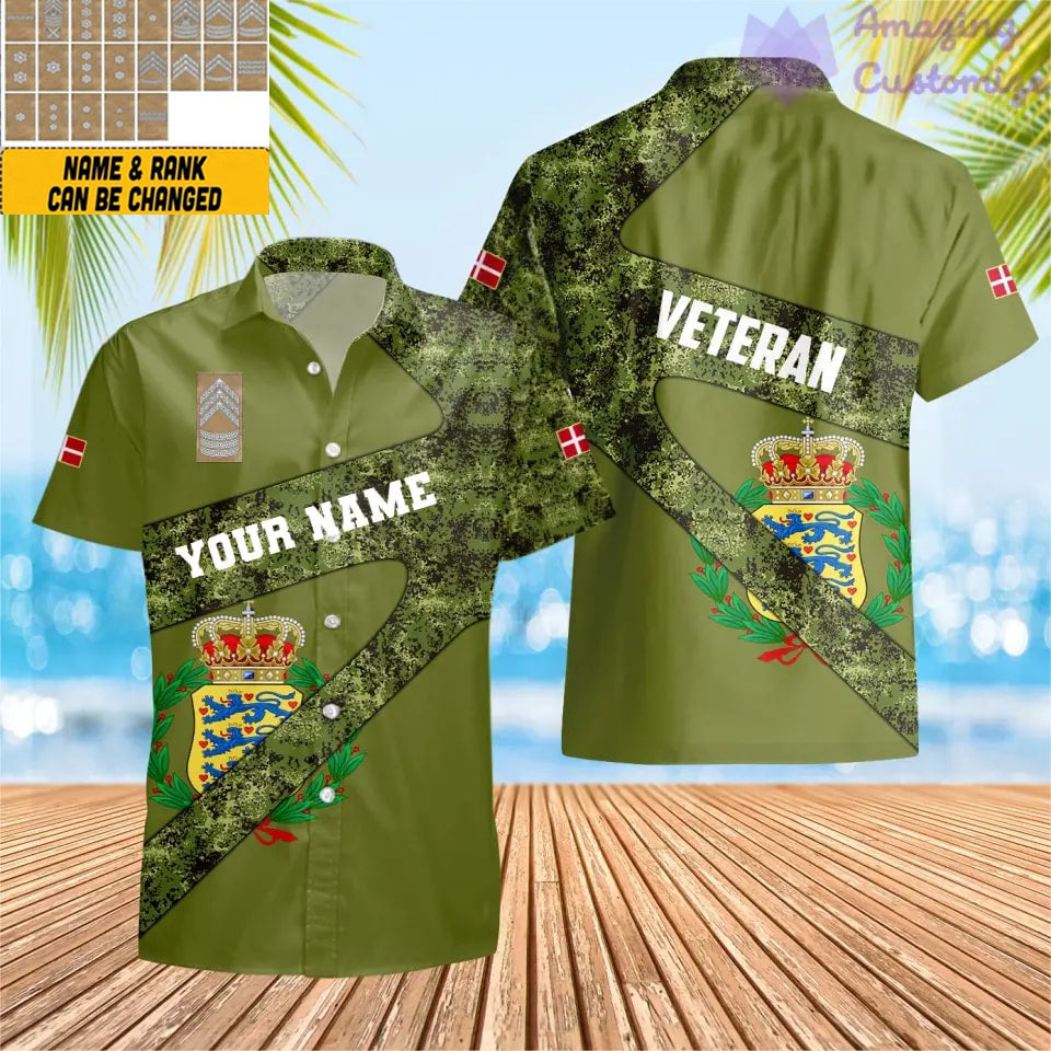 T-shirt Hawaï personnalisé avec camouflage soldat/vétéran du Danemark avec nom et grade imprimé en 3D - 2601240001