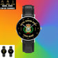 Personalized Denmark Soldier/ Veteran With Name And Rank Black Stitched Leather Watch - 17098560 - Gold Version