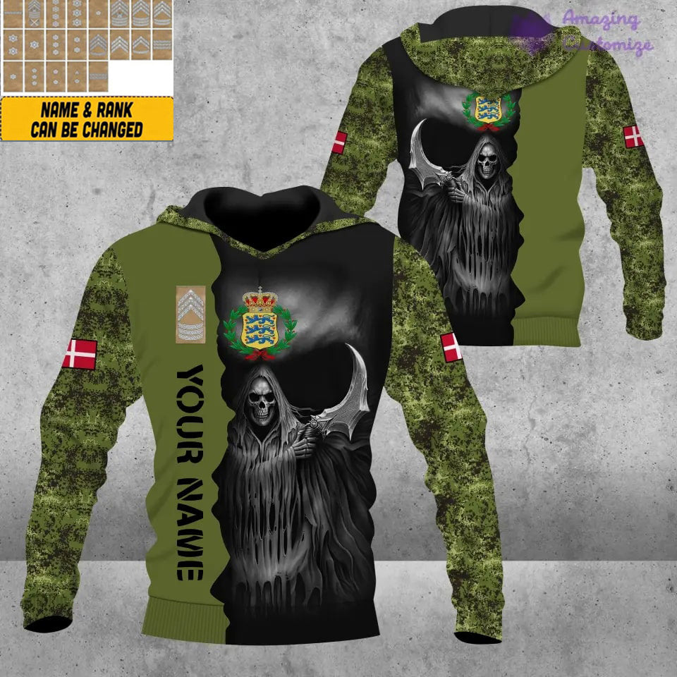 Personalisierter Kapuzenpullover mit 3D-Druck für dänische Soldaten/Veteranen im Camouflage-Muster mit Namen und Rang – 17062272