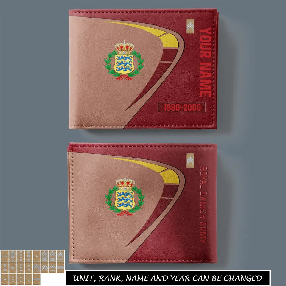 Personalized Denmark Soldier/ Veteran With Rank, Year And Name Leather Wallet -  17247168