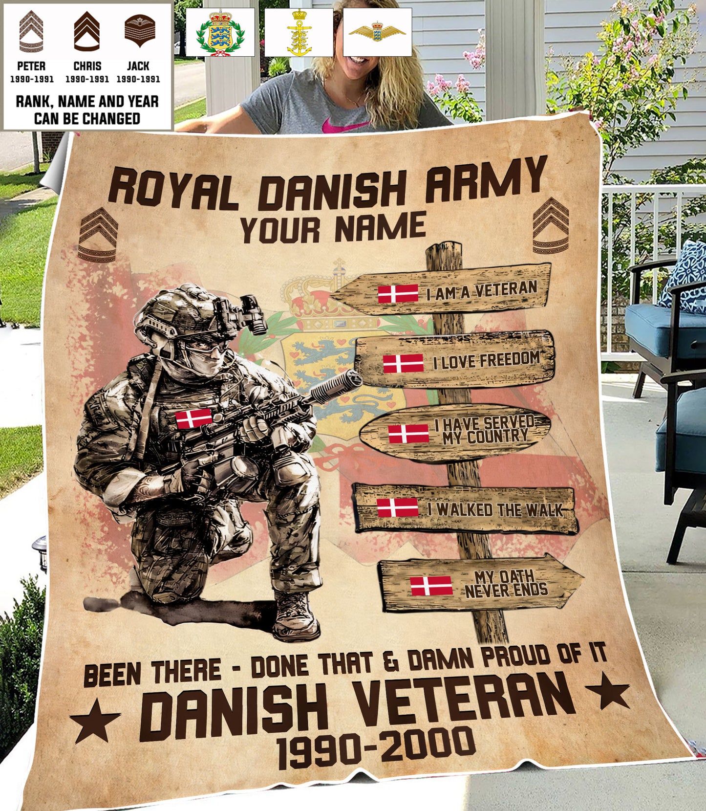 Personalized Denmark Soldier/ Veteran With Name, Rank And Year Fleece Blanket 3D Printed - 17289504