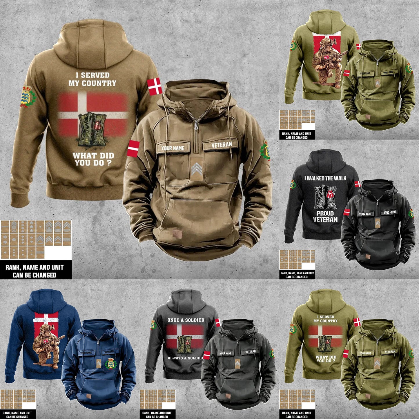 Personalized Denmark Soldier/Veteran With Rank And Name Vintage Hoodie All Over Printed - 17273088