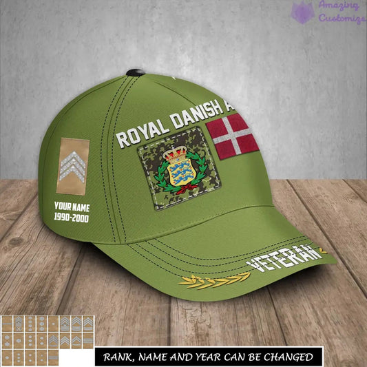 Casquette de baseball camouflage personnalisée avec grade, année et nom pour soldat/vétéran du Danemark - 17236800